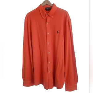 Ralph Lauren Mens Orange Cotton Featherweight Mesh Collared Shirt, Size XXL